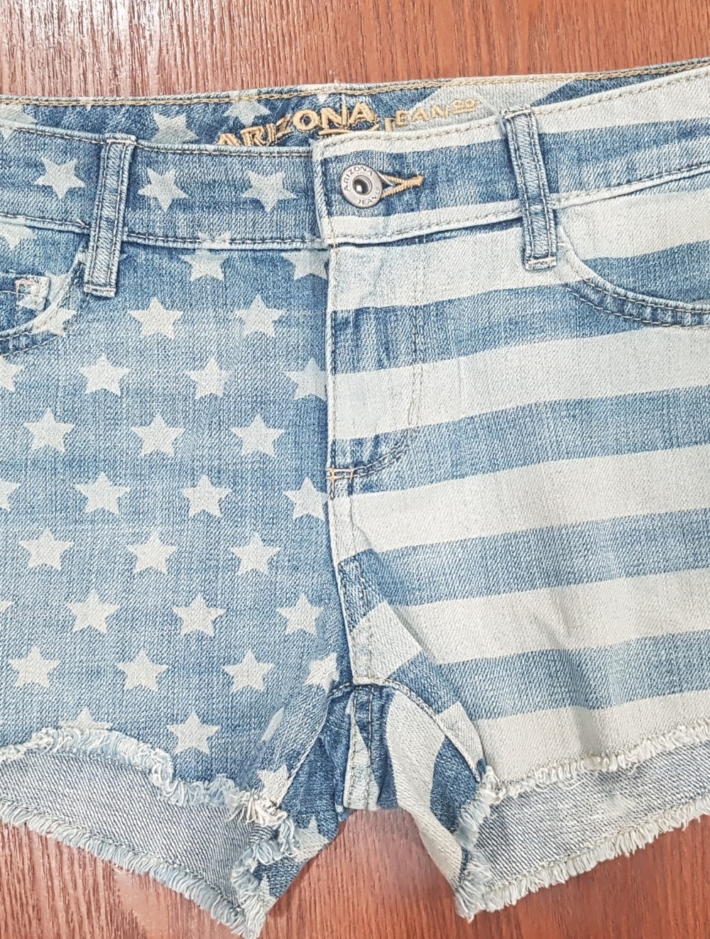 Arizona Jean Company Light Blue and White Star & Stripe Denim Shorts